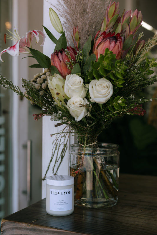 I Love You Pack  - Local Flowers Bunch + Amani Soy Candle + Card